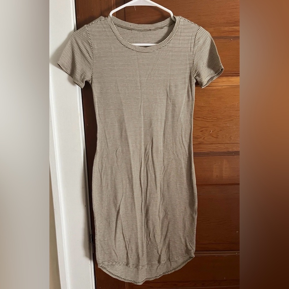 American Eagle Olive Stripe Women’s Mini Stretchy T-shirt Dress